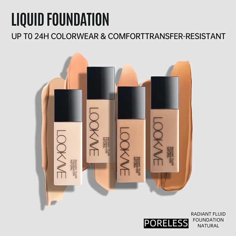 LOOKAVE Liquid Foundation Long Lasting Full Coverage Matte Cream CC Foundation Makeup Concealer Natural Liquid Base Moistur U1W8